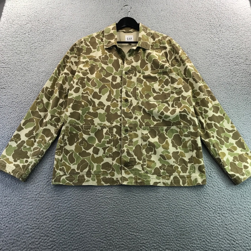 GAP Chore Jacket Men Medium Green Frog Duck Camo HBT Herringbone Twill Utility